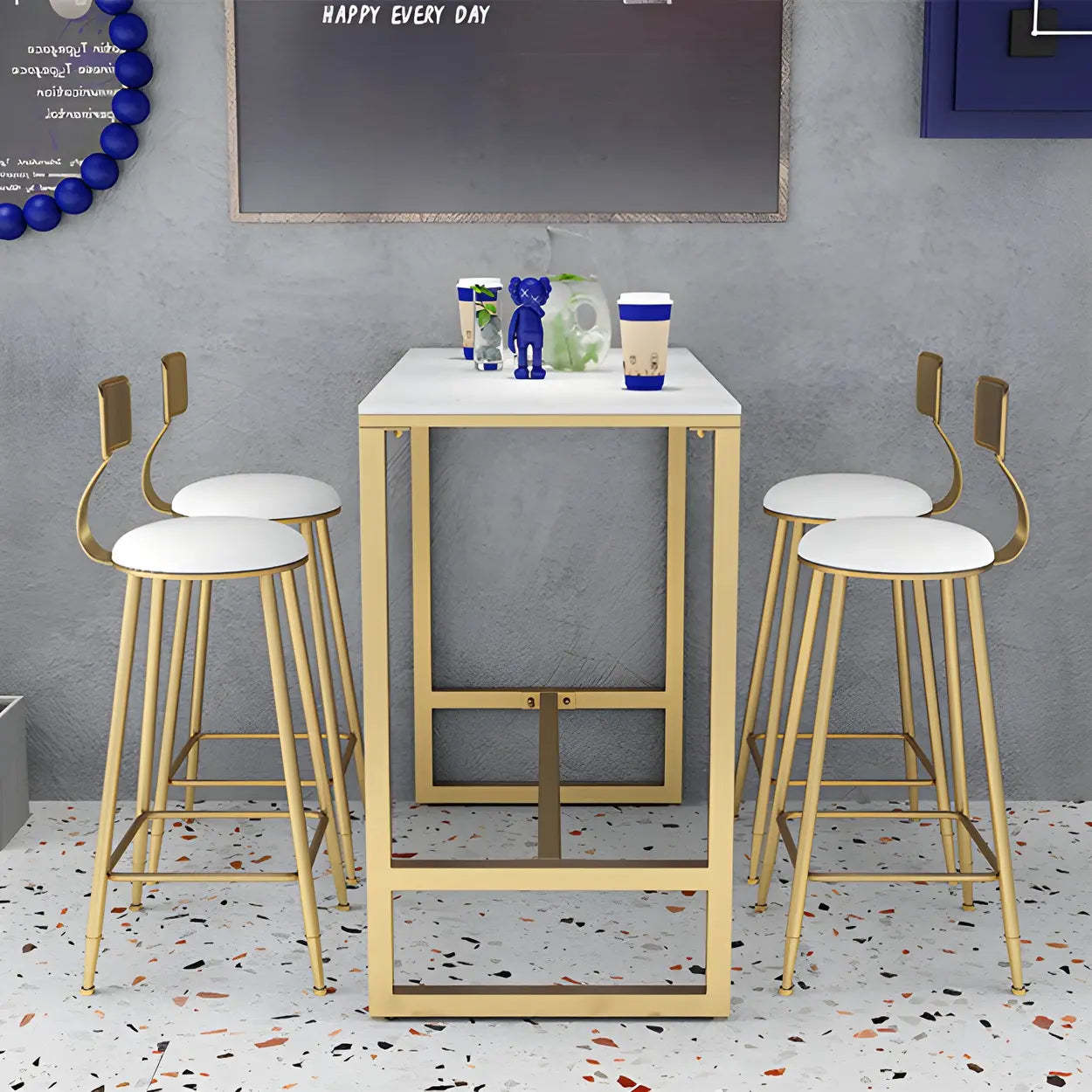 Modern Gold Square Faux Marble Bar Table — Black / Table Only