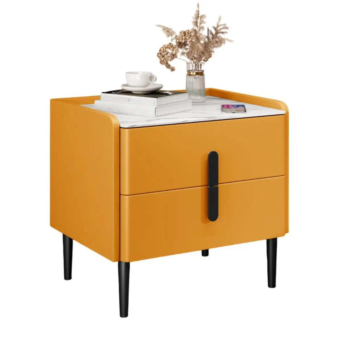 Modern Gray Marble Top Nightstand with Drawers
