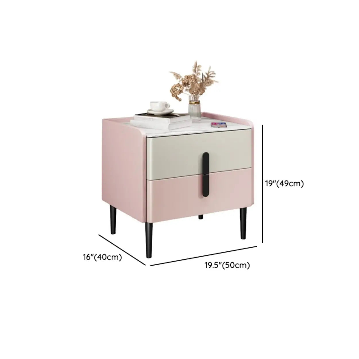 Modern Gray Marble Top Nightstand with Drawers
