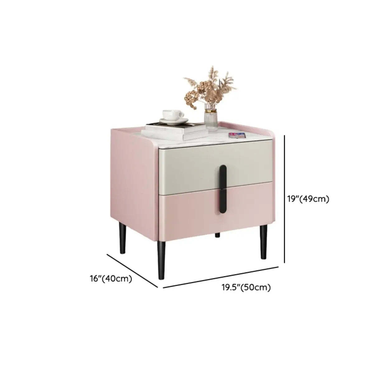 Modern Gray Marble Top Nightstand with Drawers