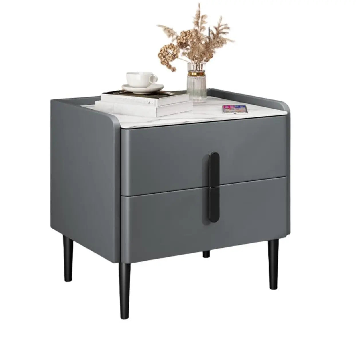 Modern Gray Marble Top Nightstand with Drawers — Airy Blue