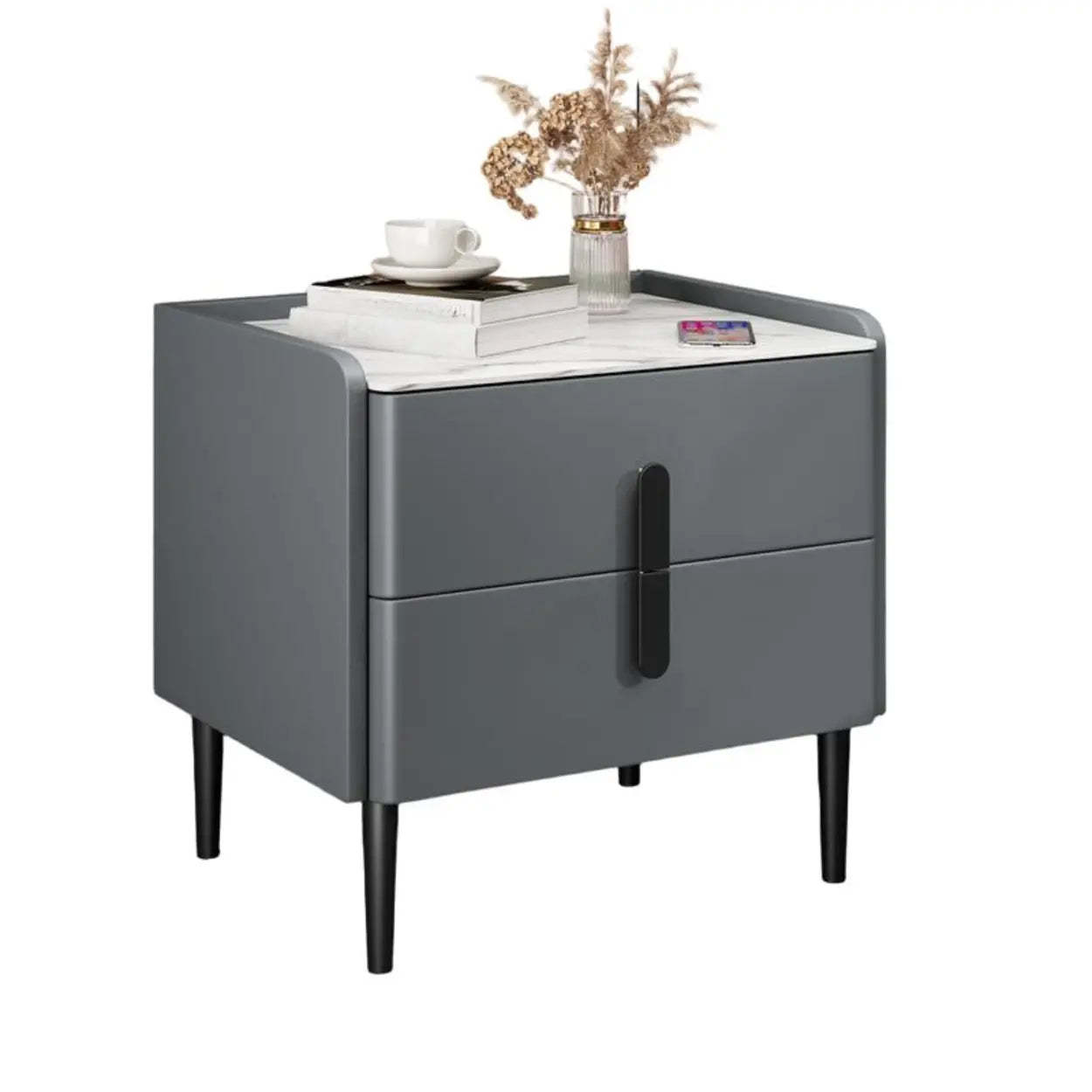 Modern Gray Marble Top Nightstand with Drawers — Airy Blue