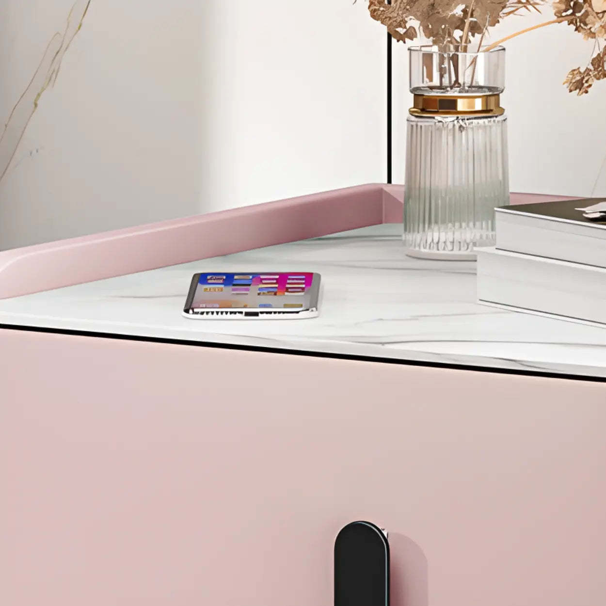 Modern Gray Marble Top Nightstand with Drawers — Orange