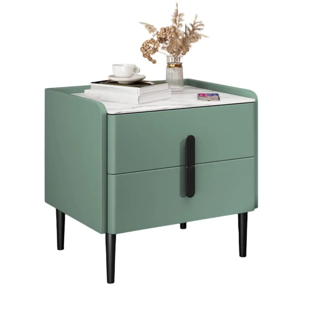 Modern Gray Marble Top Nightstand with Drawers — Grey