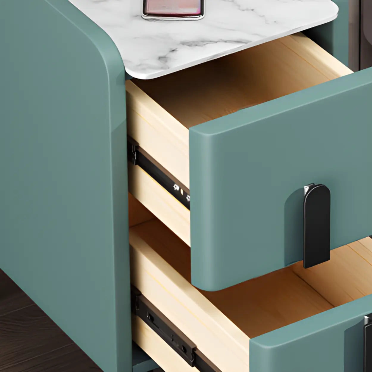 Modern Gray Marble Top Nightstand with Drawers — Dark Gray