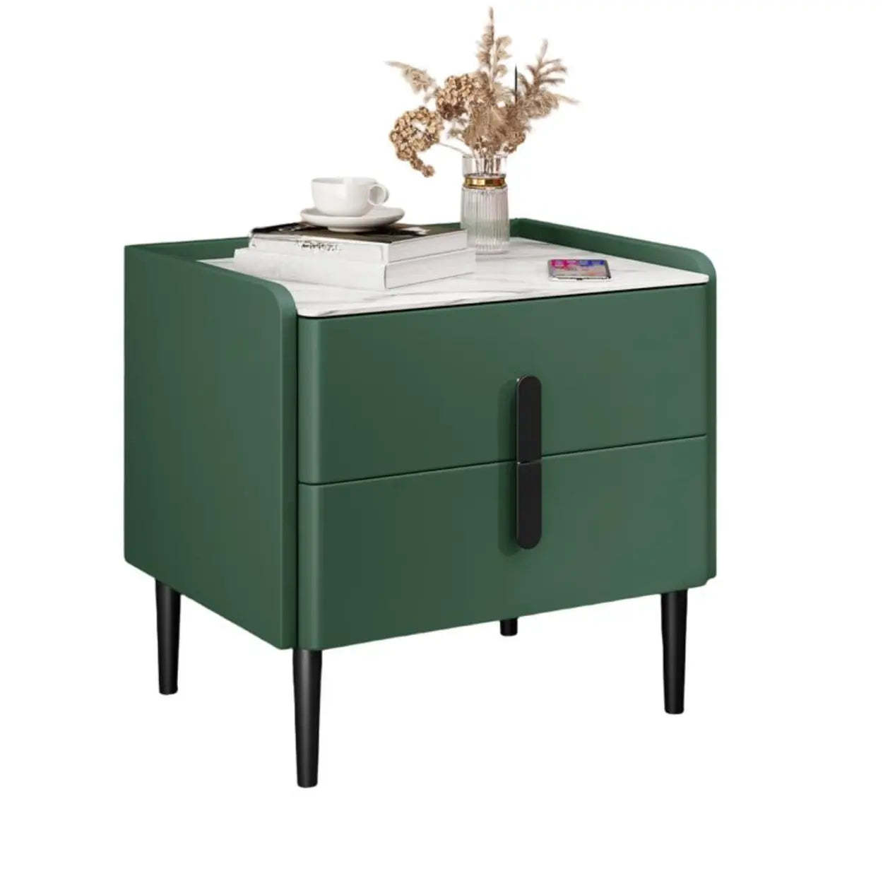 Modern Gray Marble Top Nightstand with Drawers — Light Gray