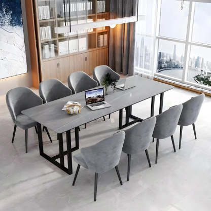 Modern Gray Stone Sled Writing Desk for 8 — Black