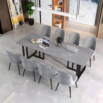 Modern Gray Stone Sled Writing Desk for 8 — Black