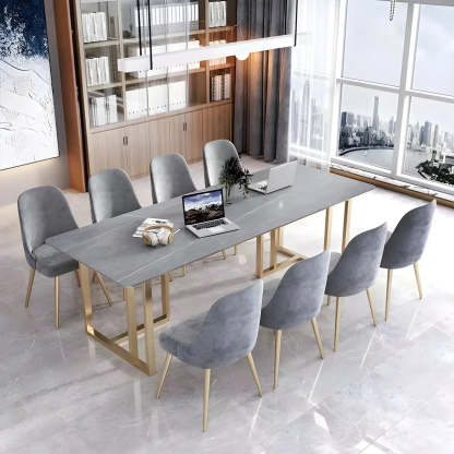 Modern Gray Stone Sled Writing Desk for 8 — Gold