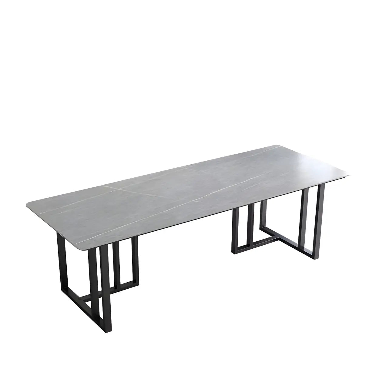 Modern Gray Stone Sled Writing Desk for 8 — Black