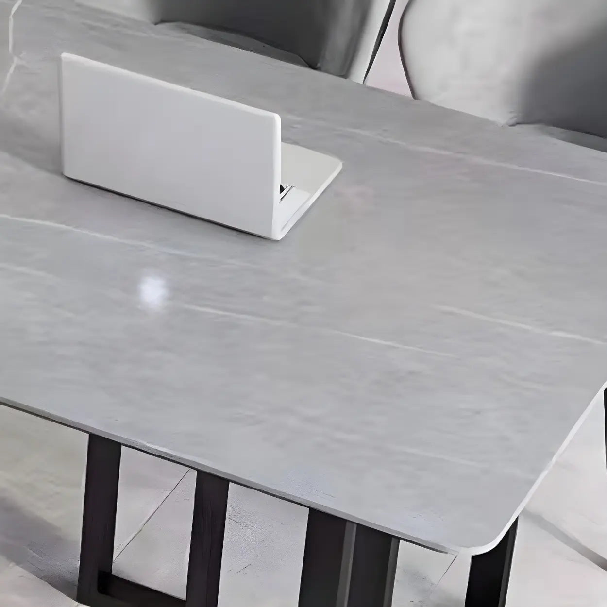 Modern Gray Stone Sled Writing Desk for 8 — Gold