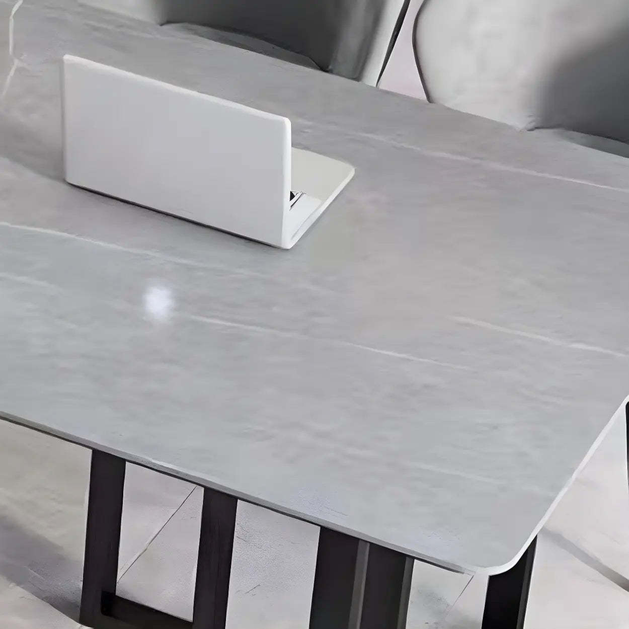 Modern Gray Stone Sled Writing Desk for 8 — Gold