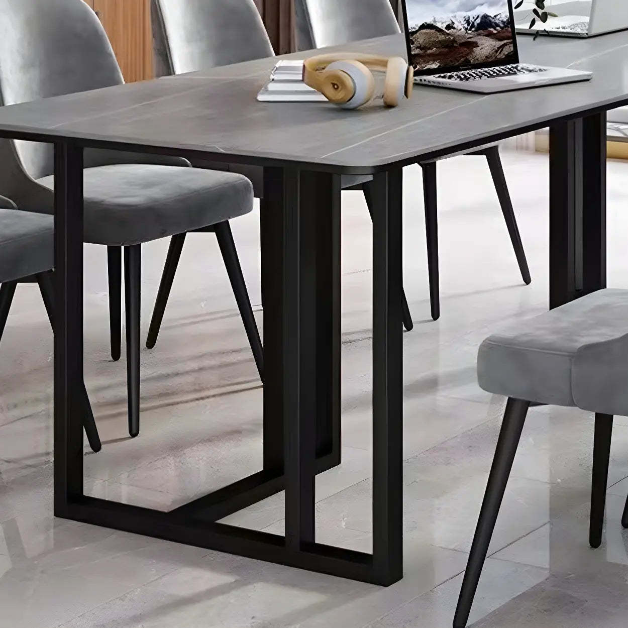 Modern Gray Stone Sled Writing Desk for 8