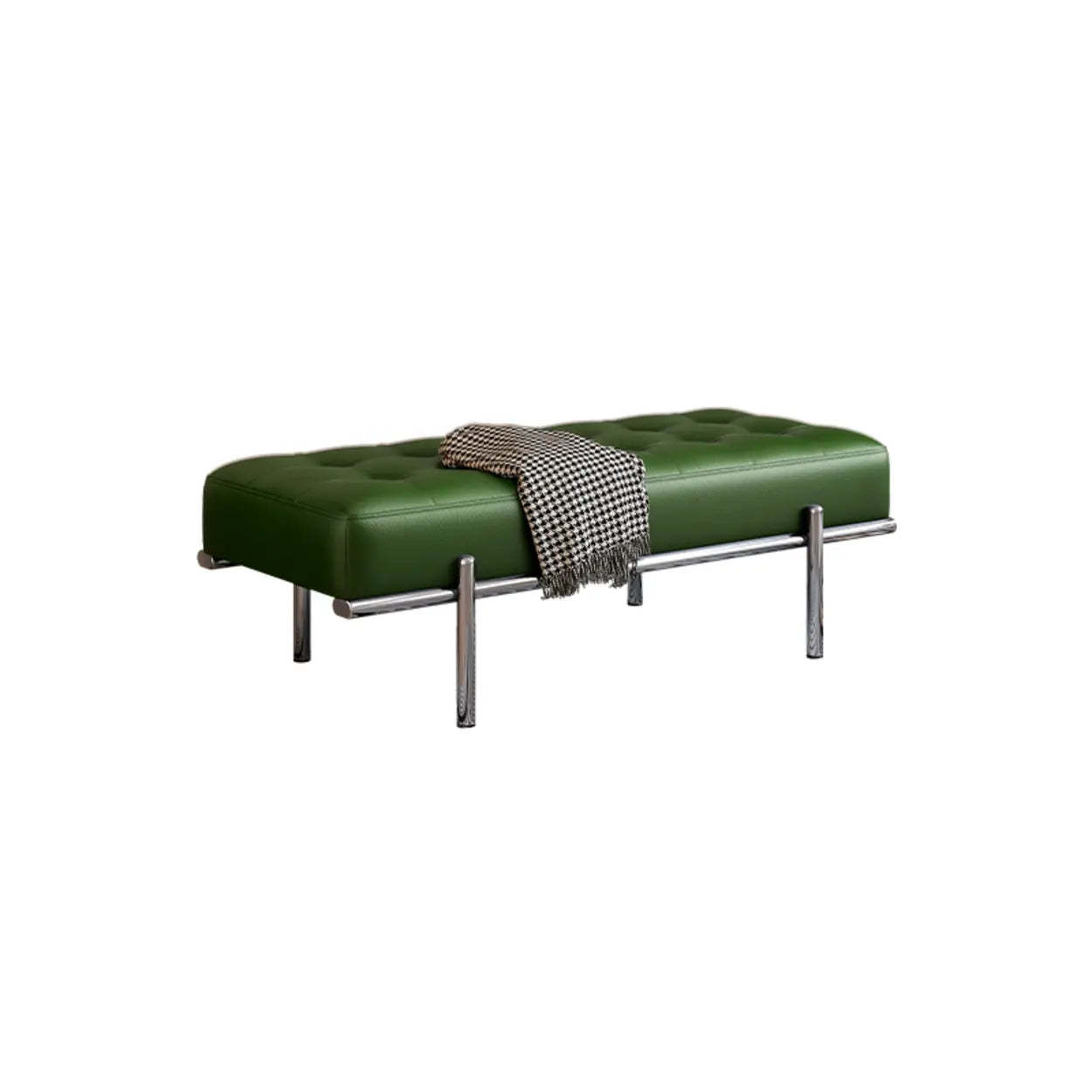 Modern Green Faux Leather Bench with Chrome Legs