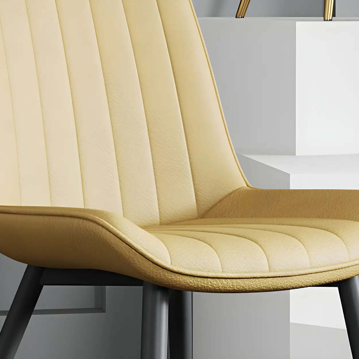 Modern Green Leather Dining Chair with Metal Legs — Green / Black