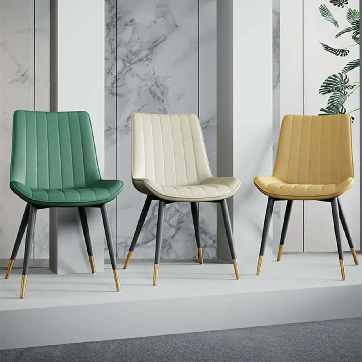 Modern Green Leather Dining Chair with Metal Legs — Black / Black