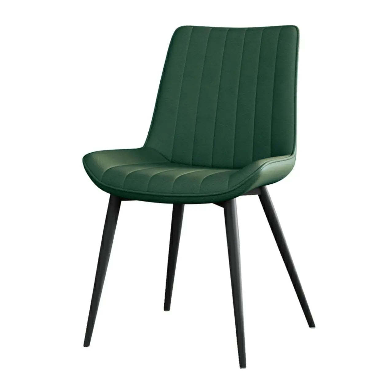 Modern Green Leather Dining Chair with Metal Legs