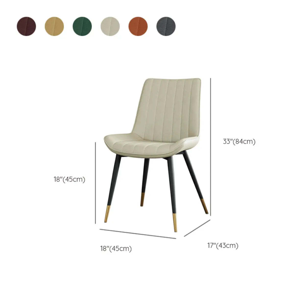 Modern Green Leather Dining Chair with Metal Legs