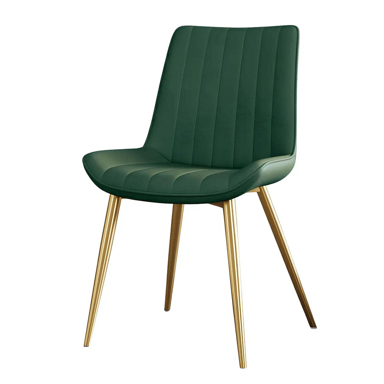 Modern Green Leather Dining Chair with Metal Legs — Off-White / Gold