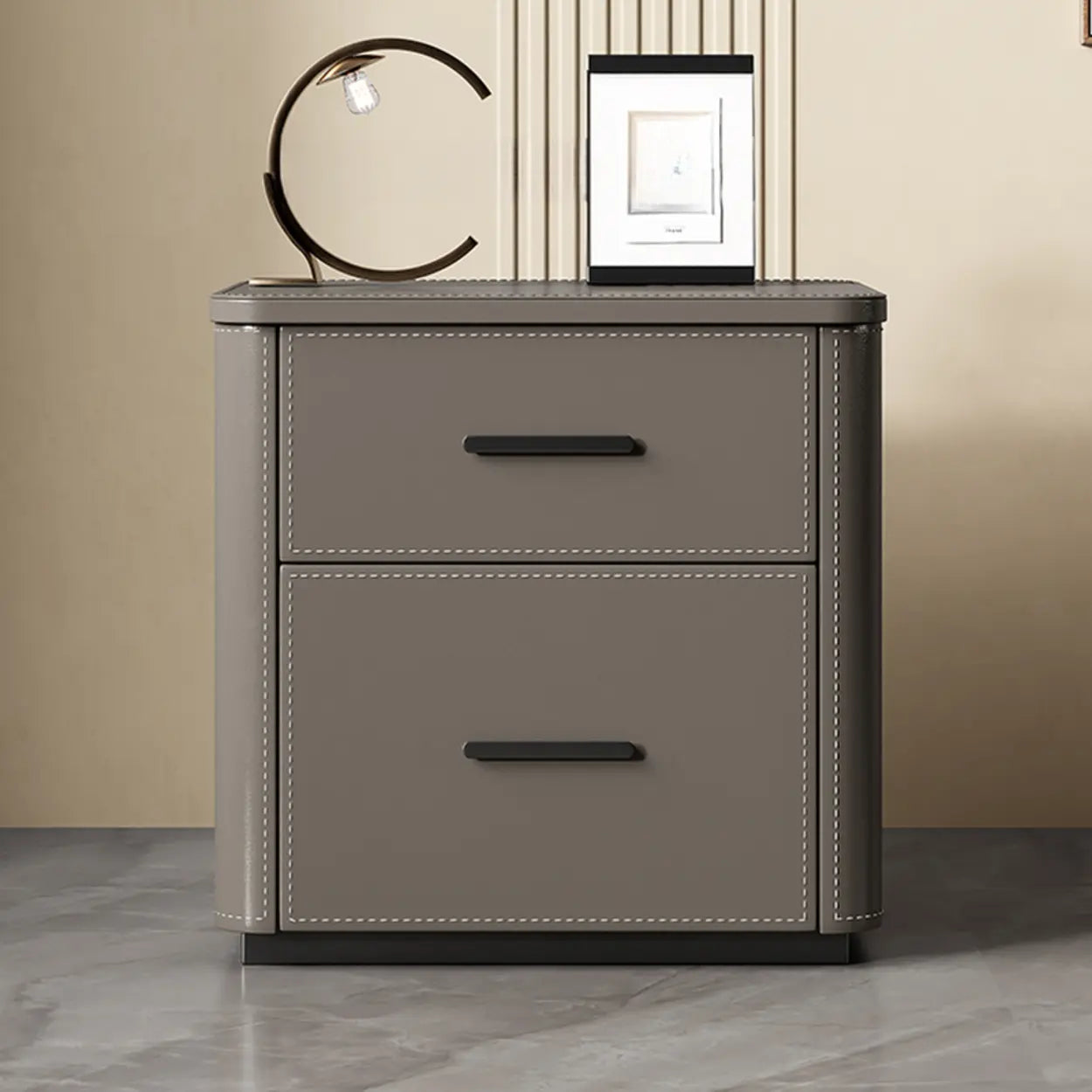 Modern Gray Narrow Wood 2-Drawer Nightstand
