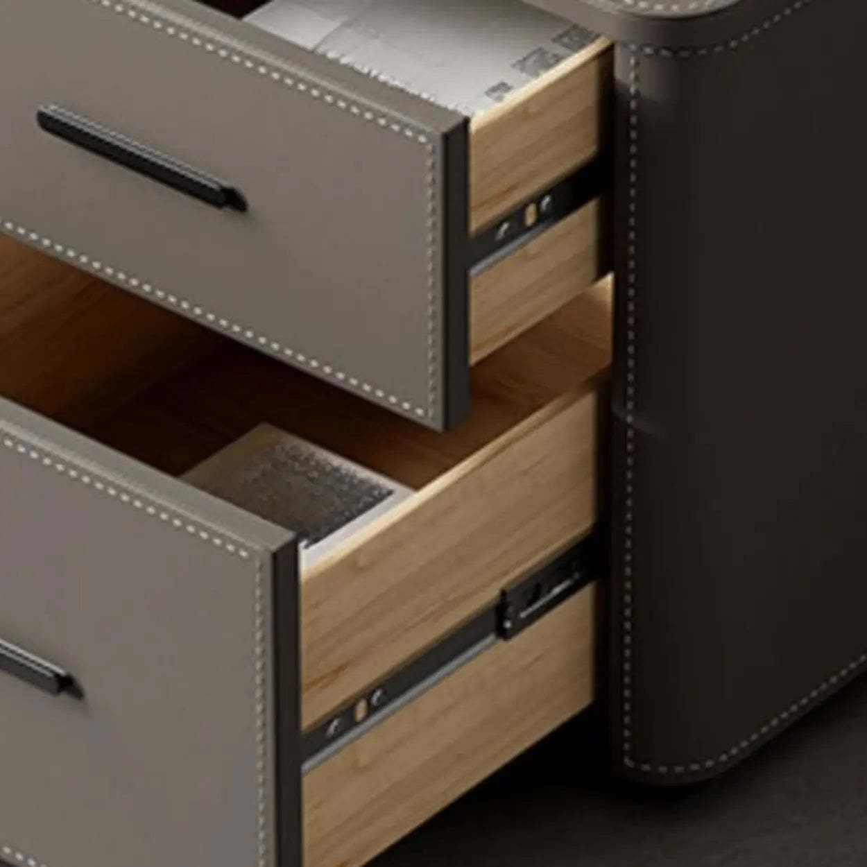 Modern Gray Narrow Wood 2-Drawer Nightstand — Black