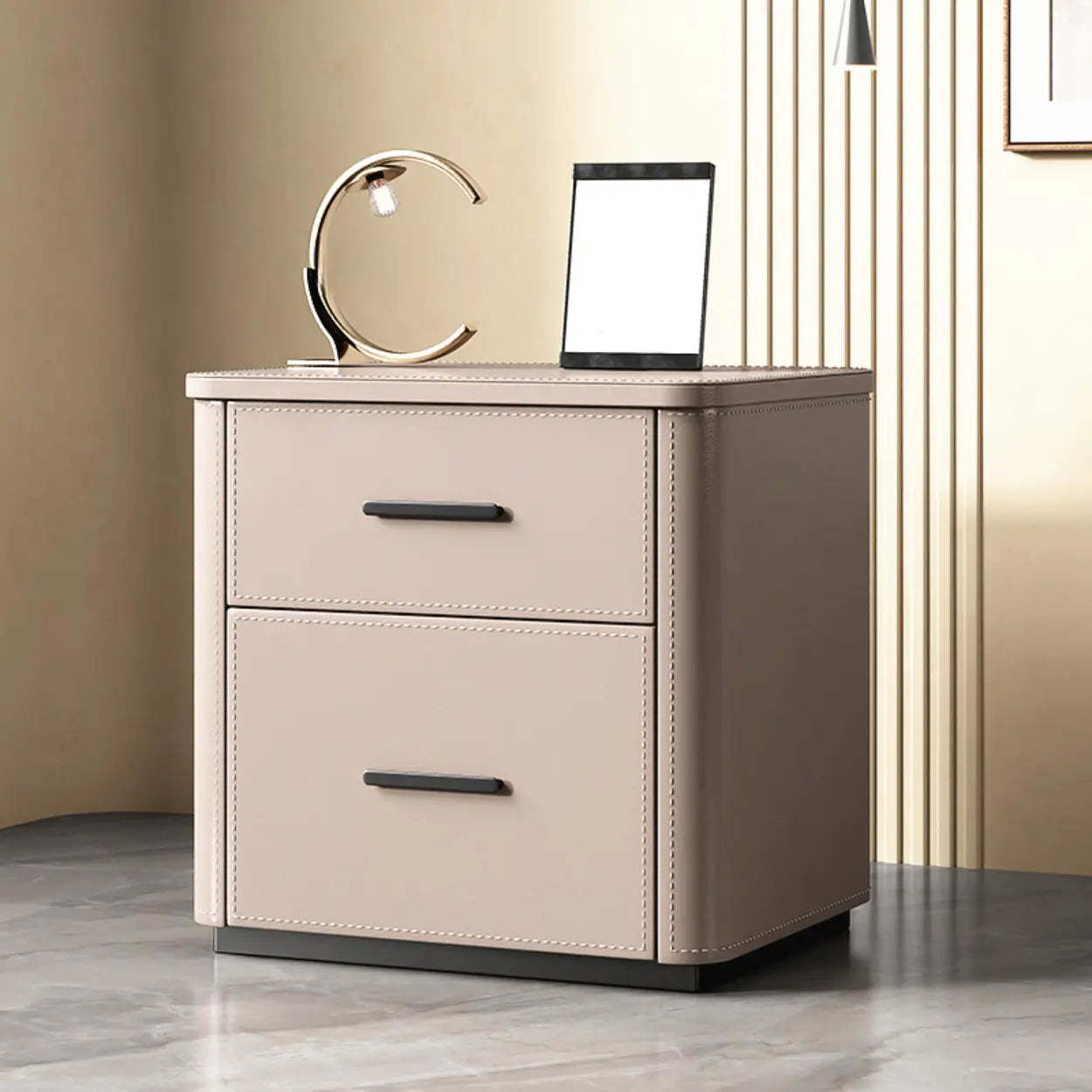 Modern Gray Narrow Wood 2-Drawer Nightstand — Orange-Brown