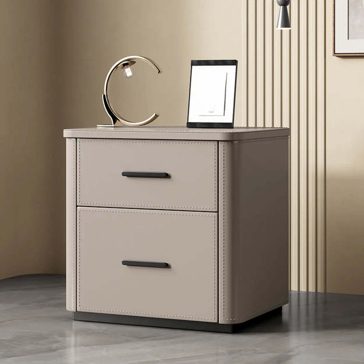Modern Gray Narrow Wood 2-Drawer Nightstand — Grey