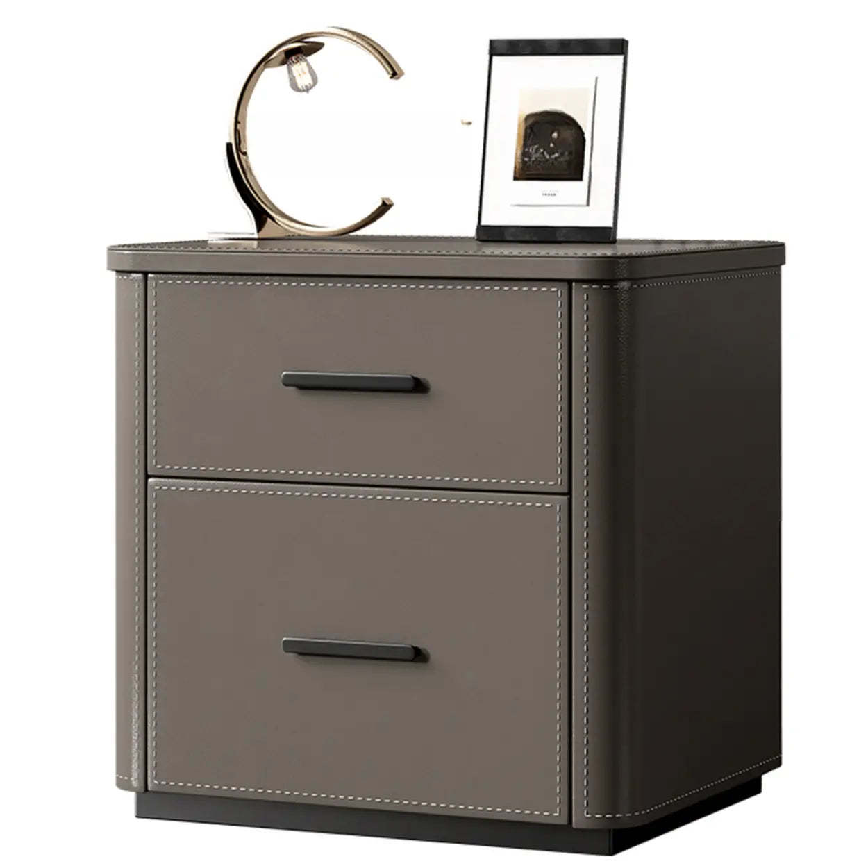 Modern Gray Narrow Wood 2-Drawer Nightstand — Cream Gray