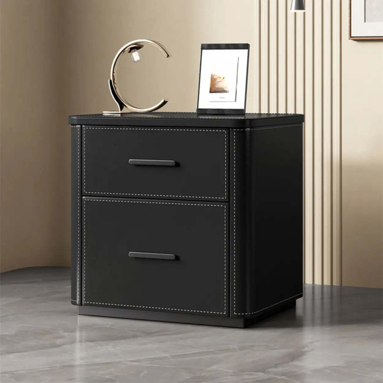 Modern Gray Narrow Wood 2-Drawer Nightstand — Dark Coffee