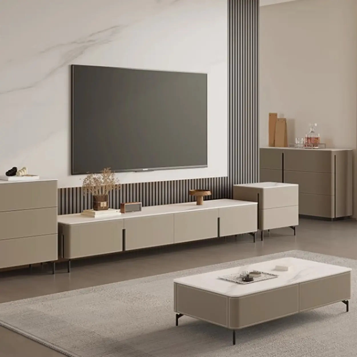 Modern Gray Stone Drawer Long TV Stand