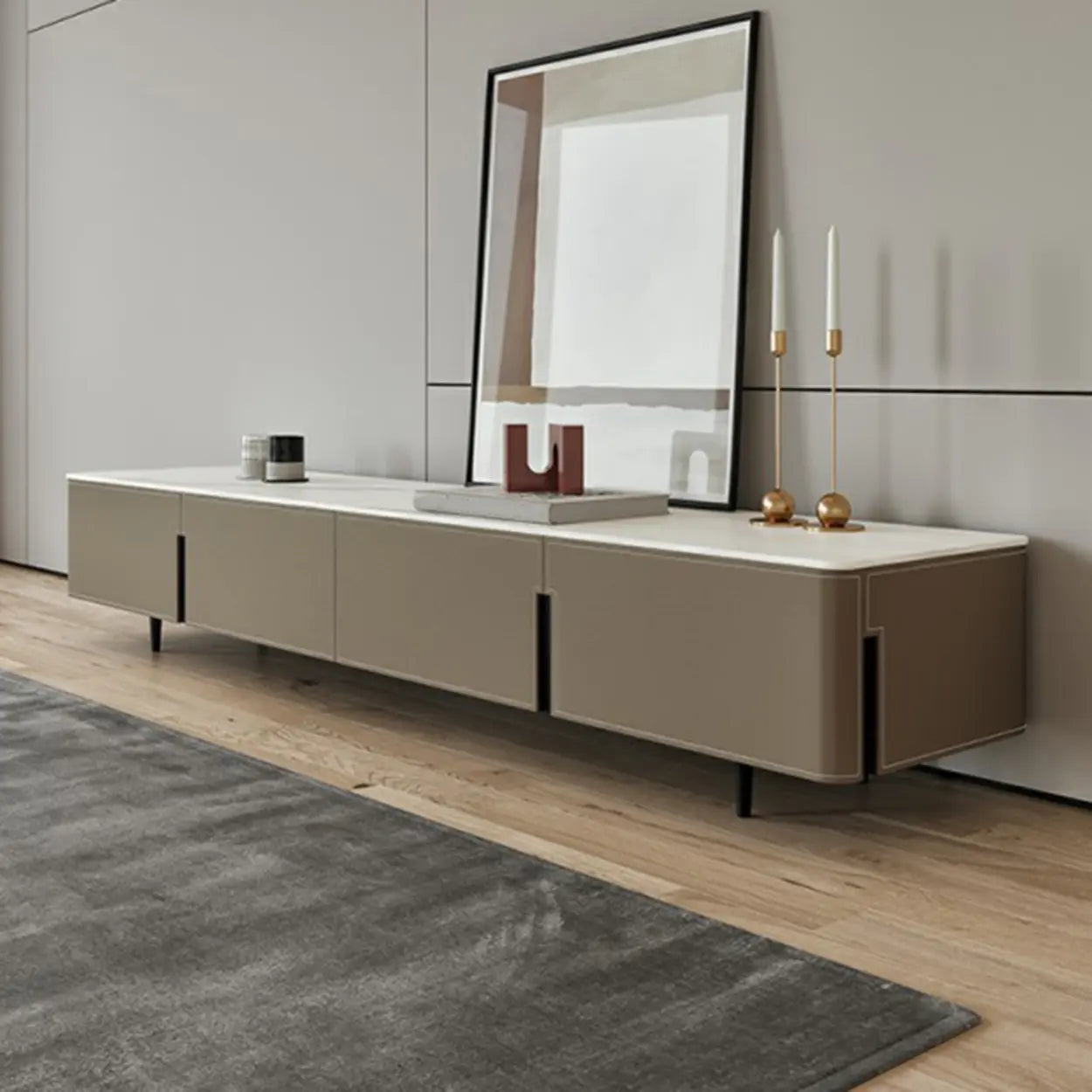 Modern Gray Stone Drawer Long TV Stand