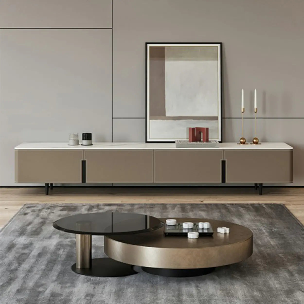 Modern Gray Stone Drawer Long TV Stand