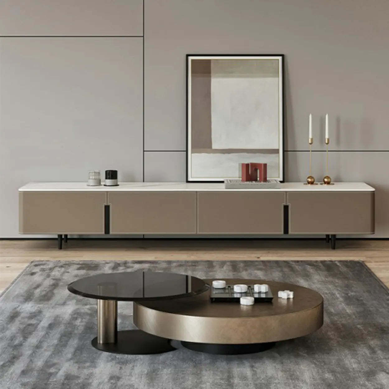 Modern Gray Stone Drawer Long TV Stand