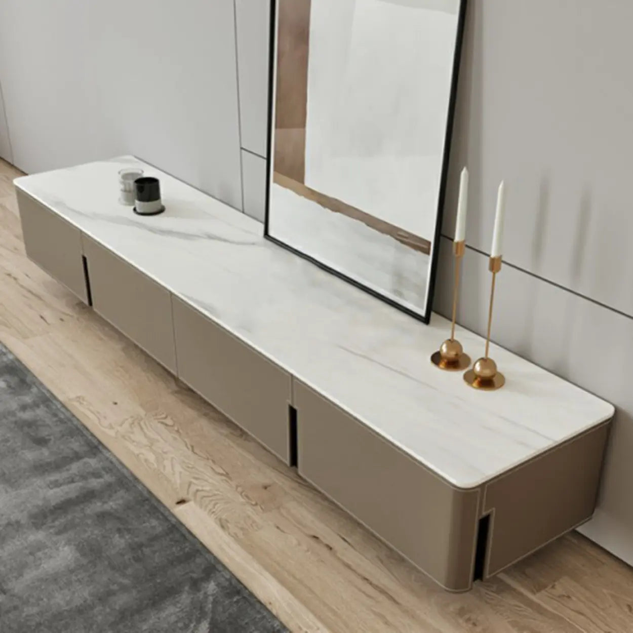 Modern Gray Stone Drawer Long TV Stand