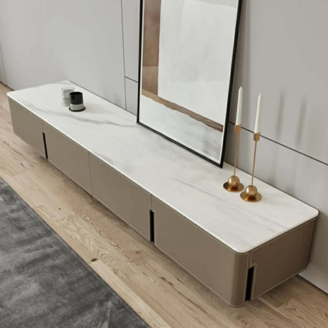 Modern Gray Stone Drawer Long TV Stand