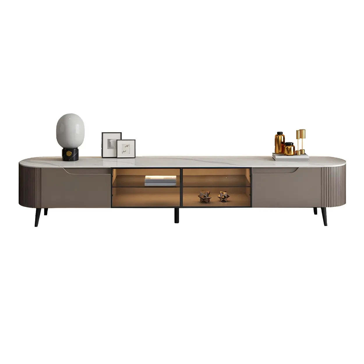Modern Gray Stone Drawer Shelf Long TV Stand