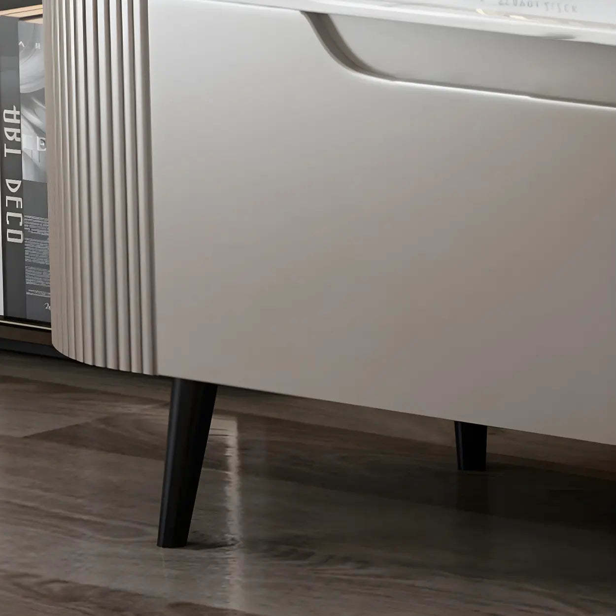 Modern Gray Stone Drawer Shelf Long TV Stand