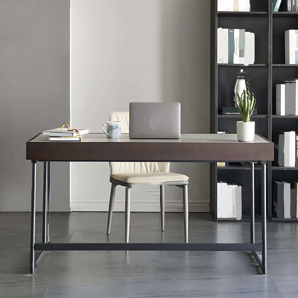 Modern Gray Stone Drawer Steel Sledge Writing Desk