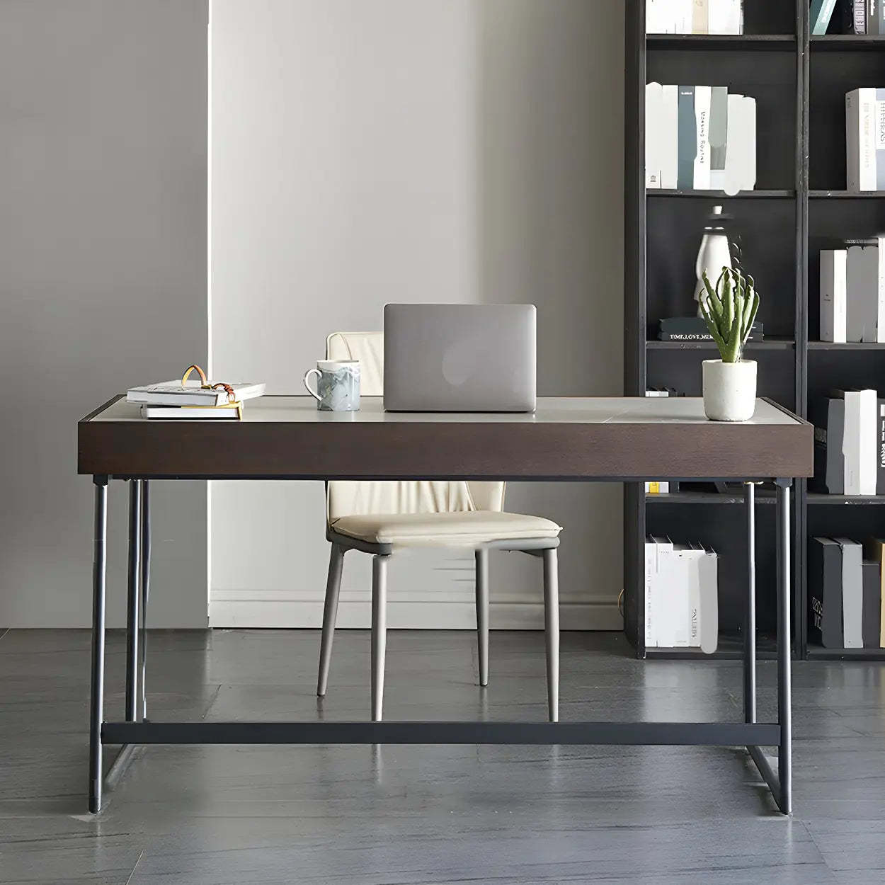 Modern Gray Stone Drawer Steel Sledge Writing Desk — Table Only