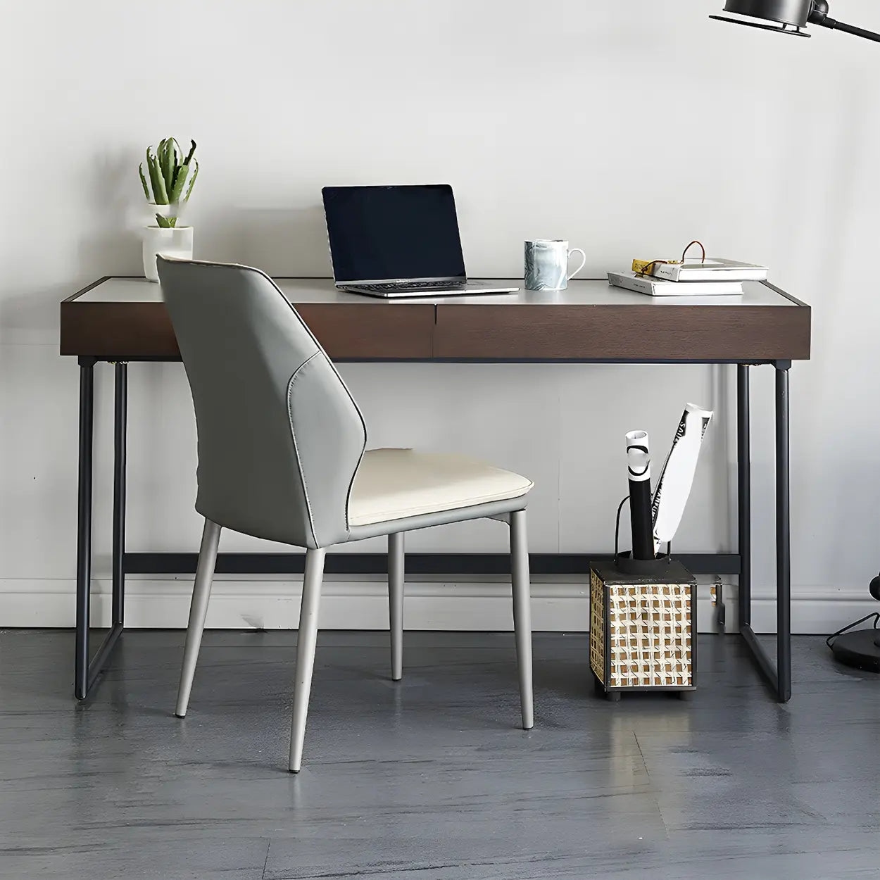 Modern Gray Stone Drawer Steel Sledge Writing Desk — Table Only