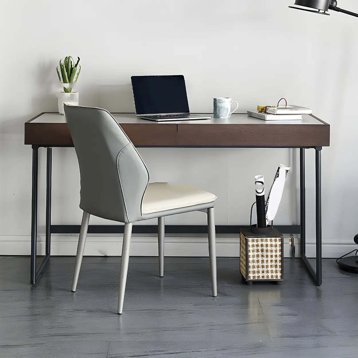 Modern Gray Stone Drawer Steel Sledge Writing Desk — Table Only