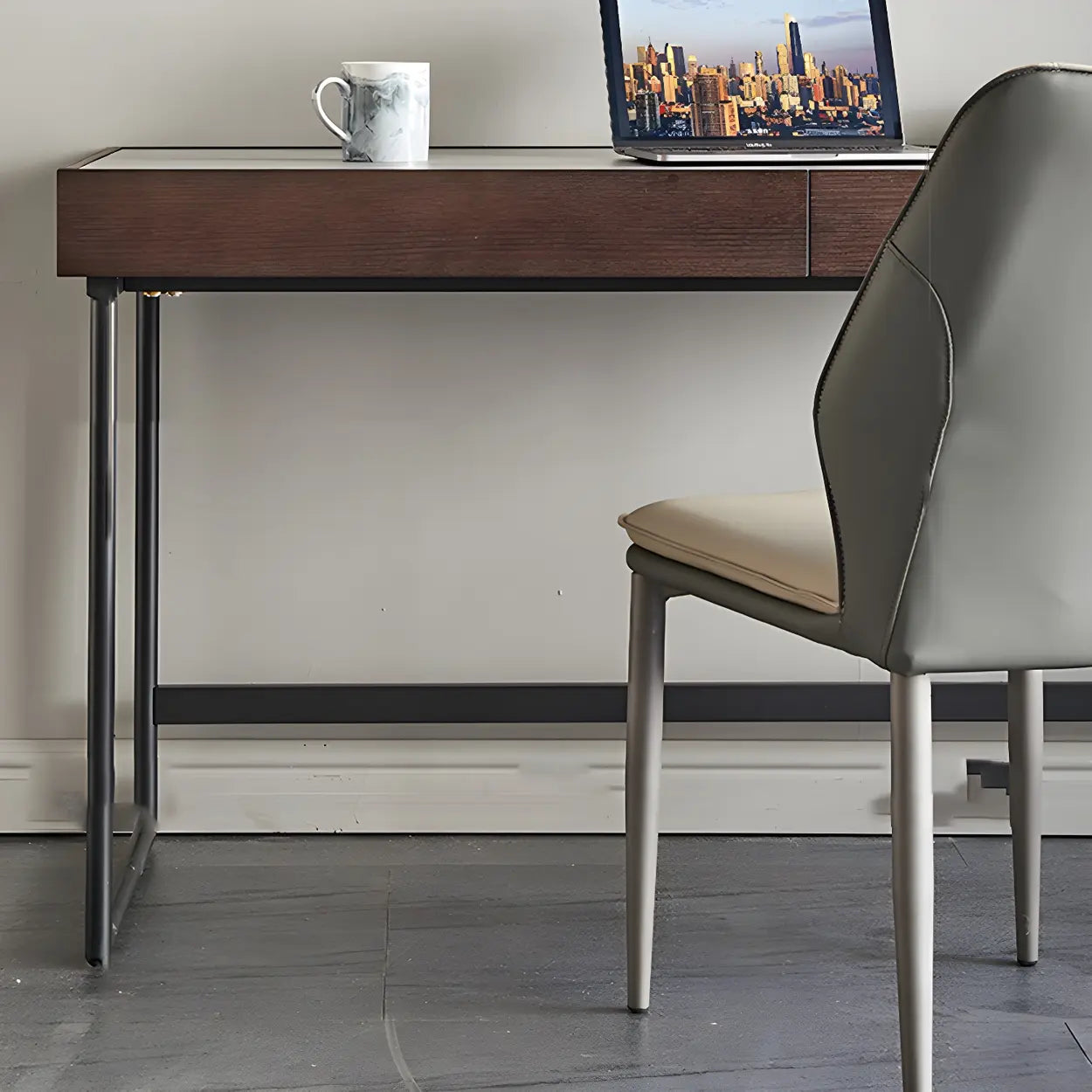 Modern Gray Stone Drawer Steel Sledge Writing Desk