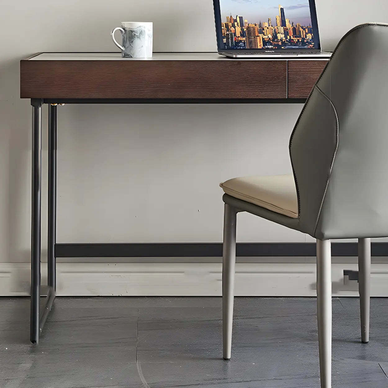 Modern Gray Stone Drawer Steel Sledge Writing Desk