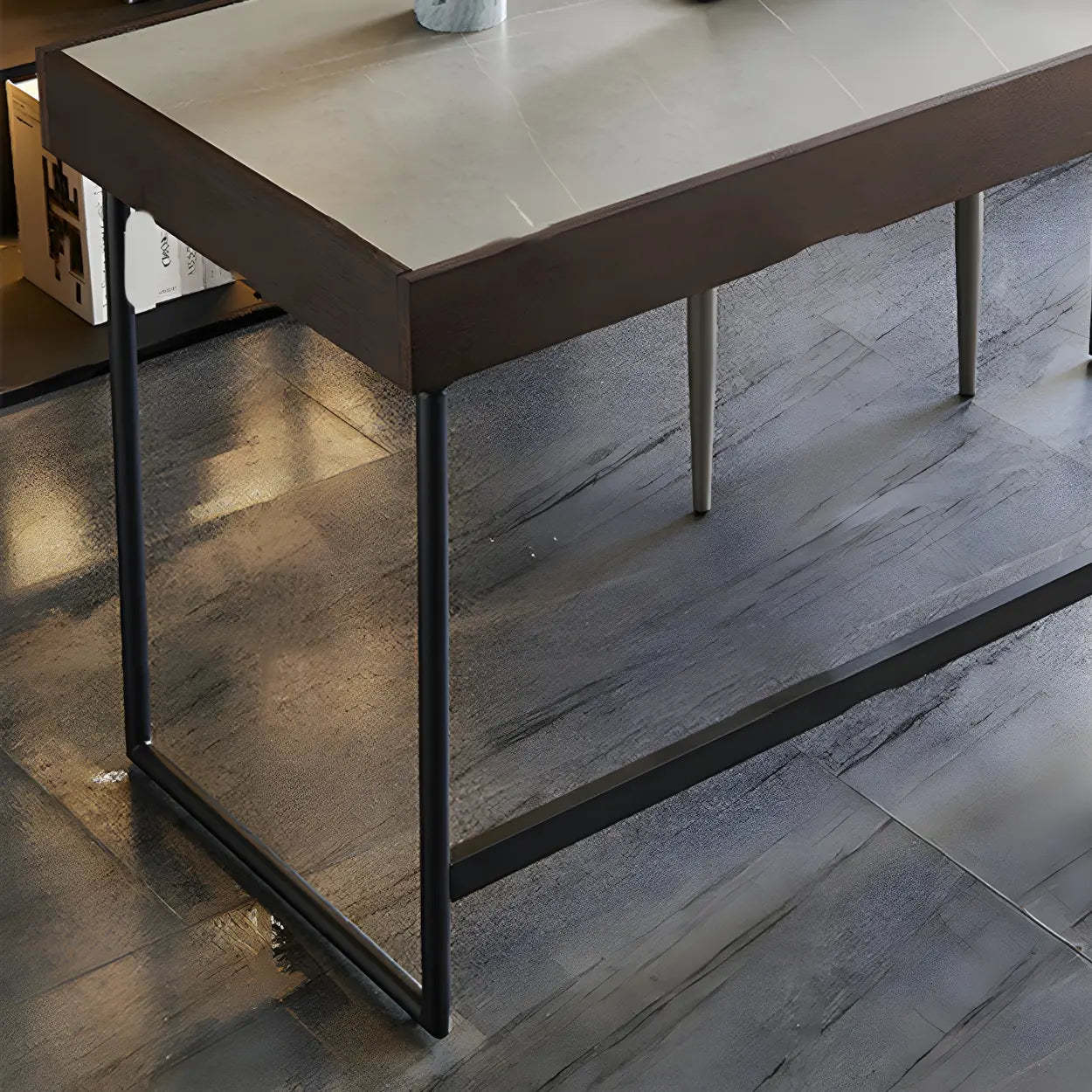 Modern Gray Stone Drawer Steel Sledge Writing Desk