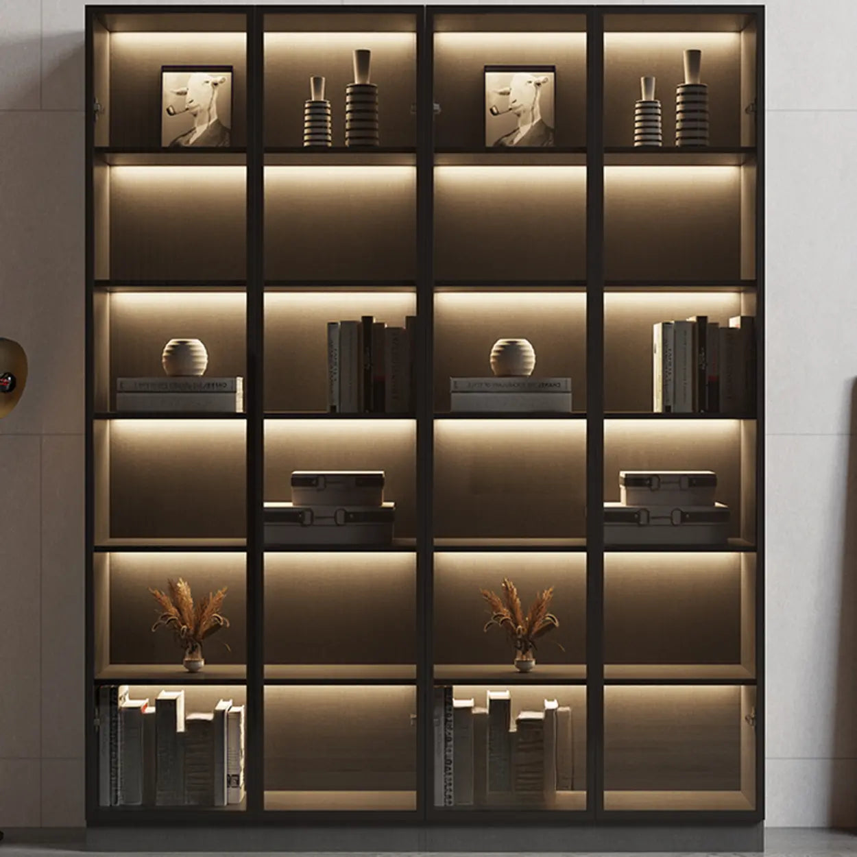 Modern Gray Wood Tall Display Cabinet — Grey