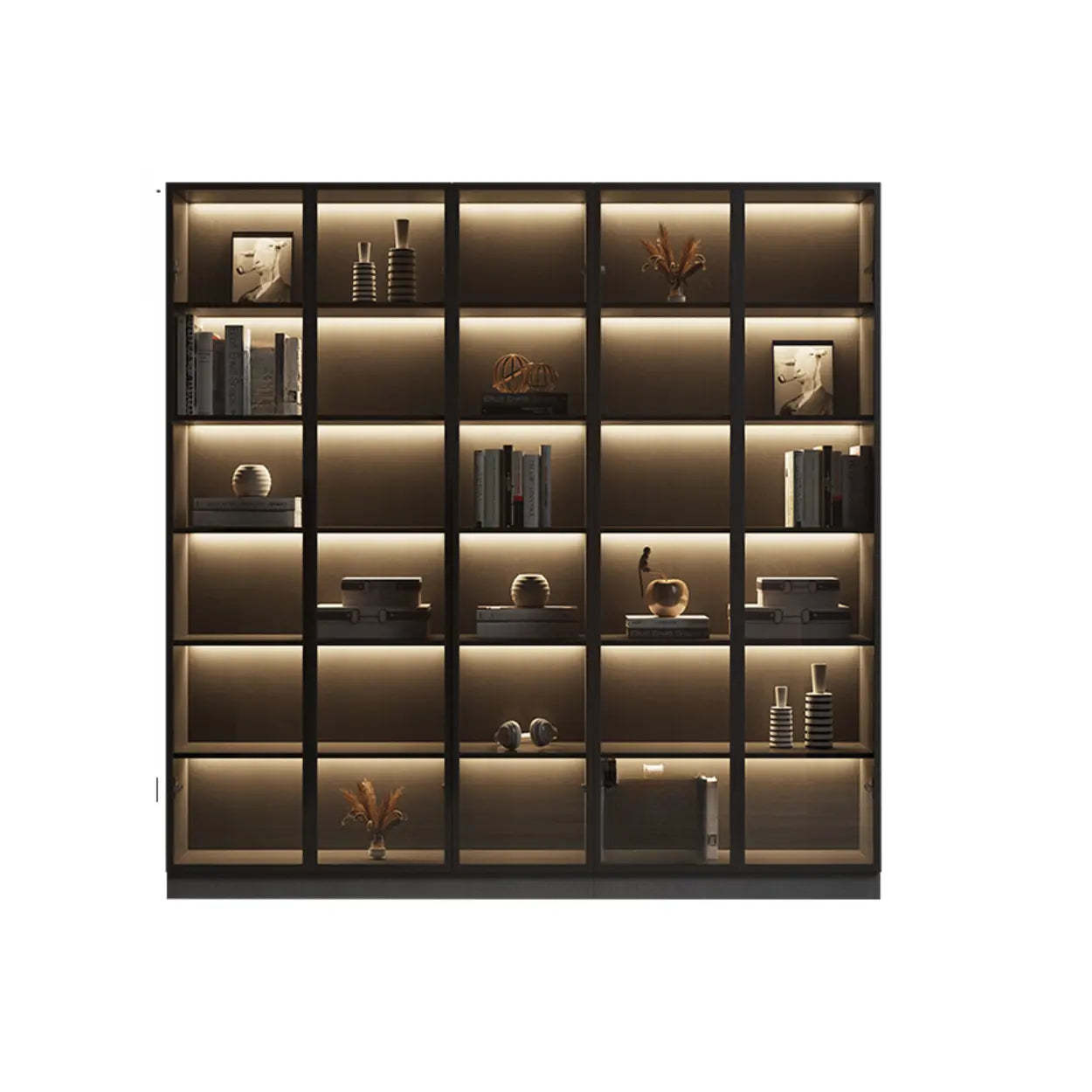 Modern Gray Wood Tall Display Cabinet — Grey