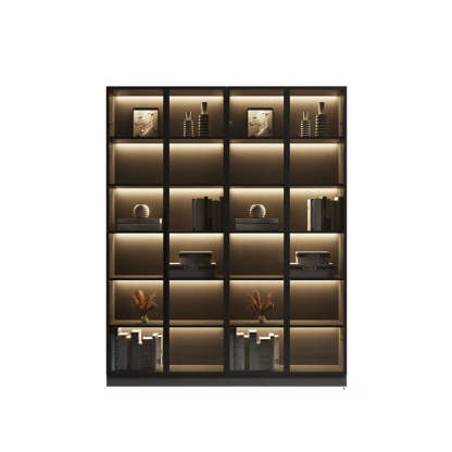 Modern Gray Wood Tall Display Cabinet — Grey