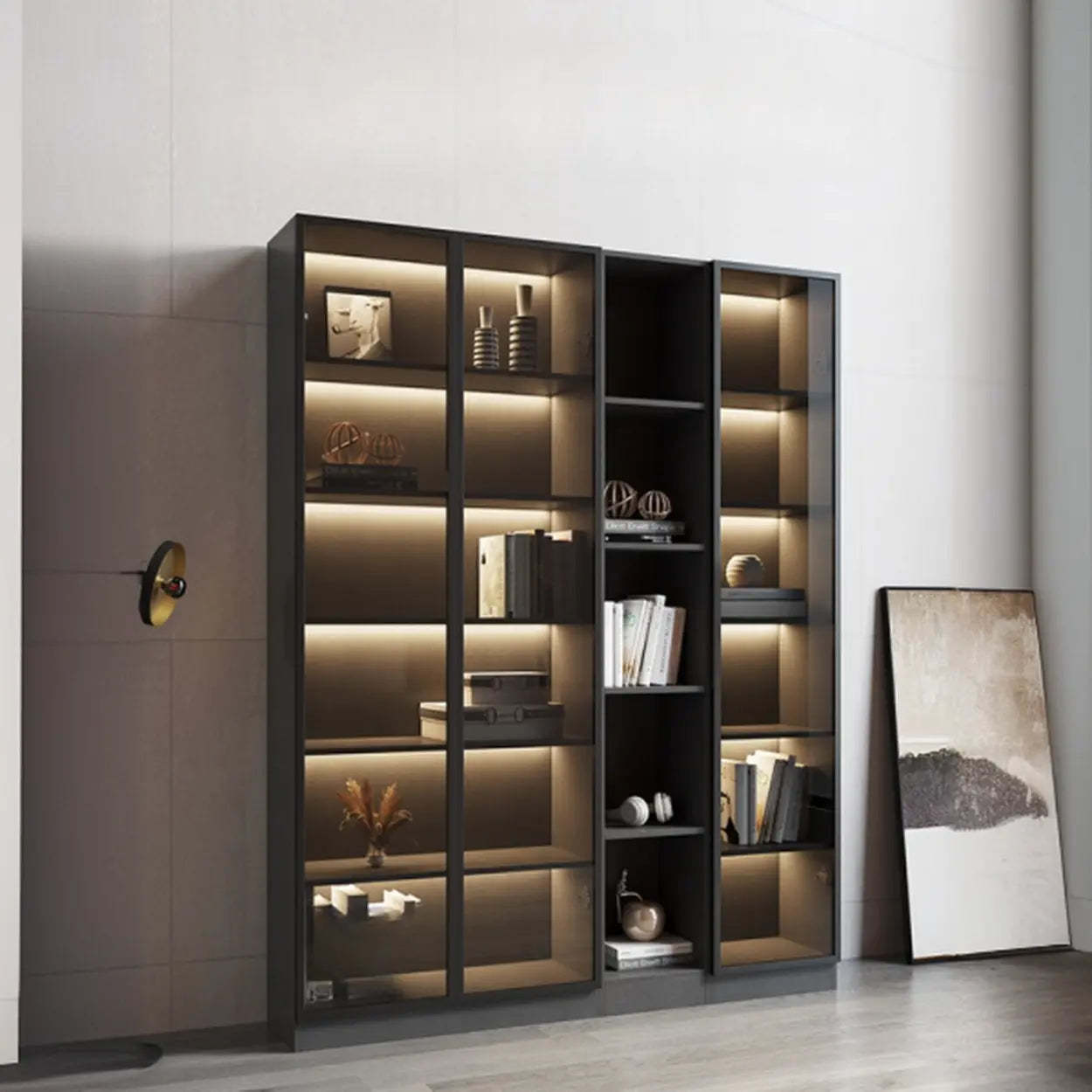 Modern Gray Wood Tall Display Cabinet — Grey