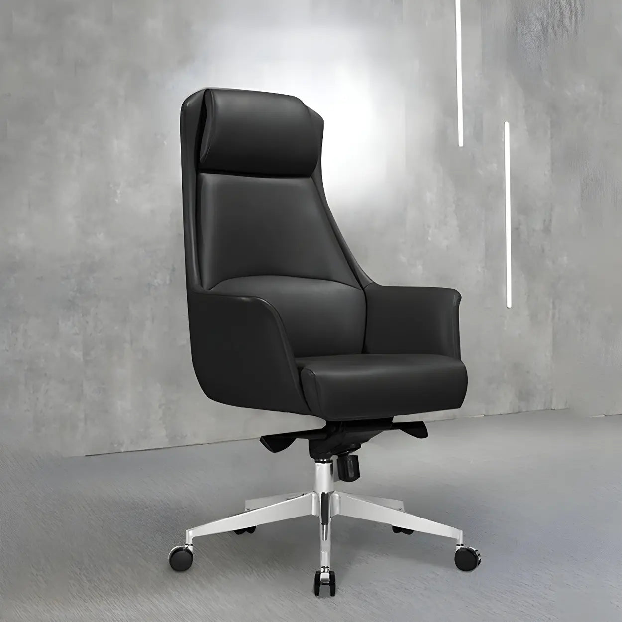 Modern High-Back Black Leather Executive Office Chair