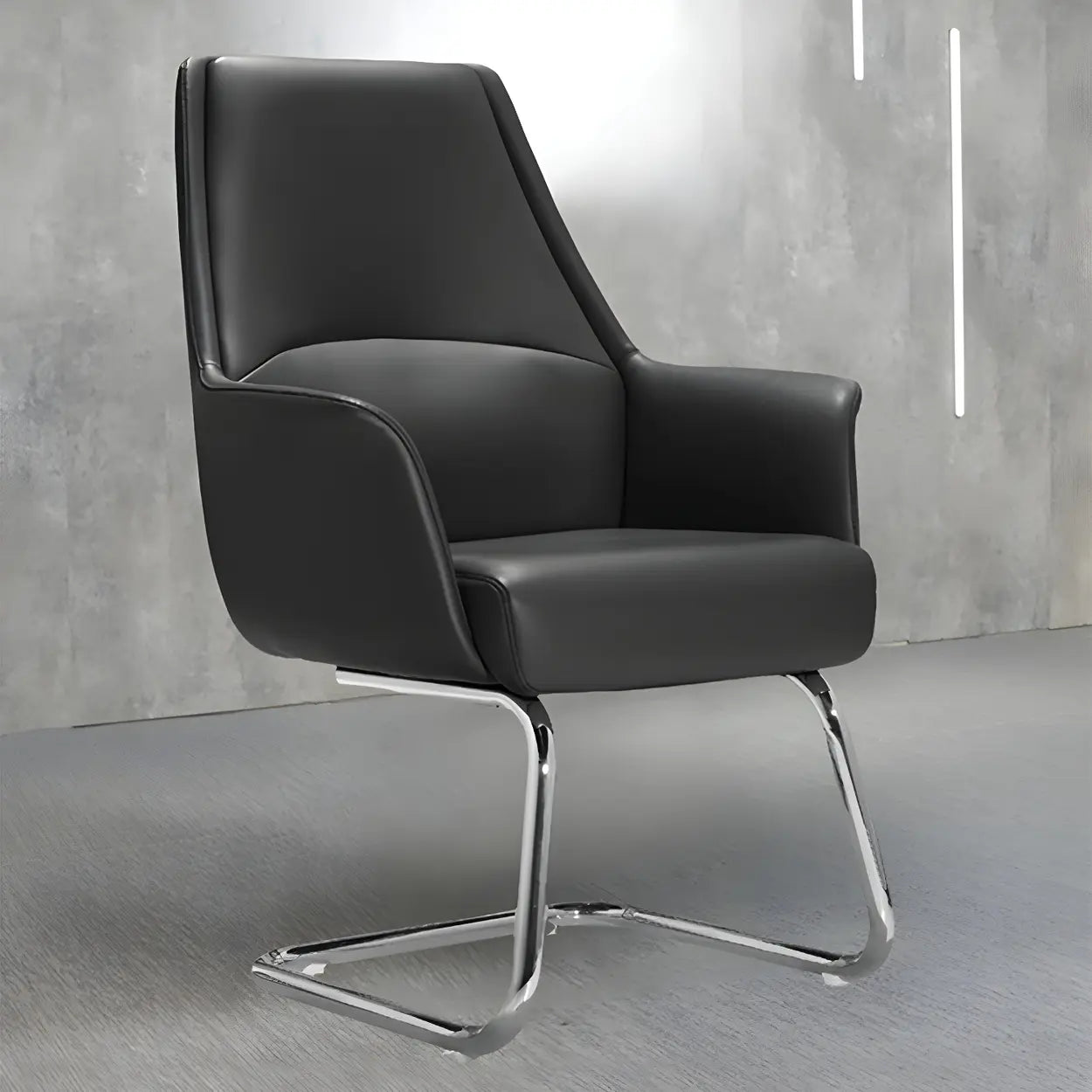 Modern High-Back Black Leather Executive Office Chair — Black / Casters Included / Without Headrest